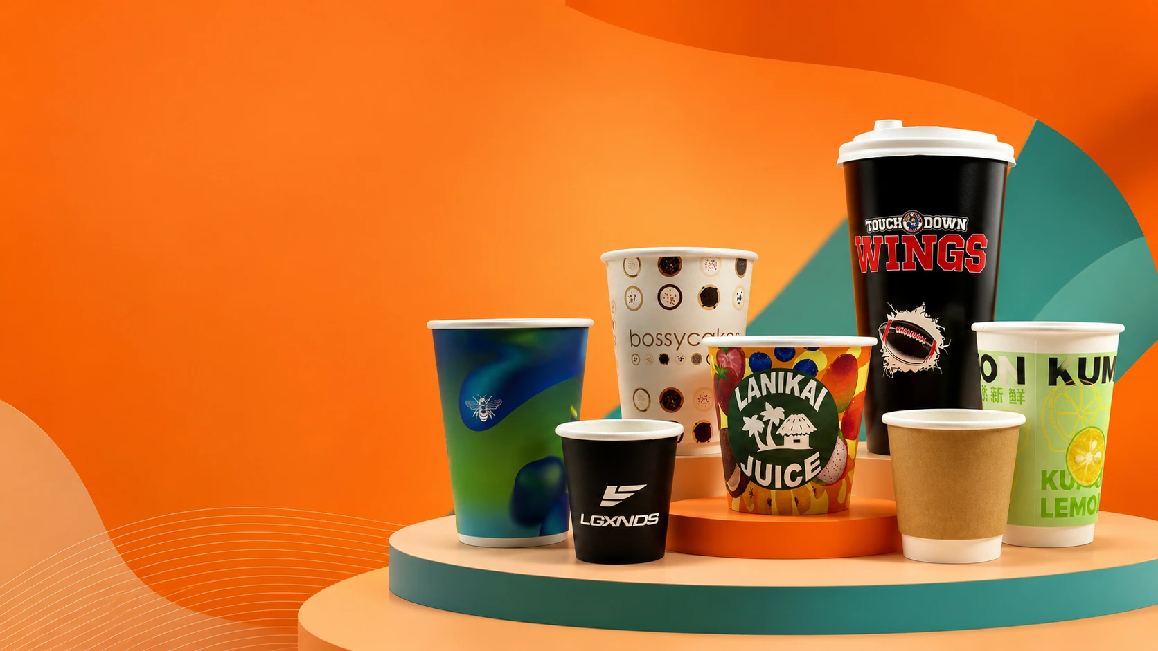 Hot Cups banner featuring Custom Coffee Cup Sleeves